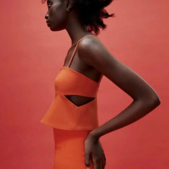 Zara Bright orange cutout camisole top blouse Sz L NWOT spring summer festival - Picture 3 of 16